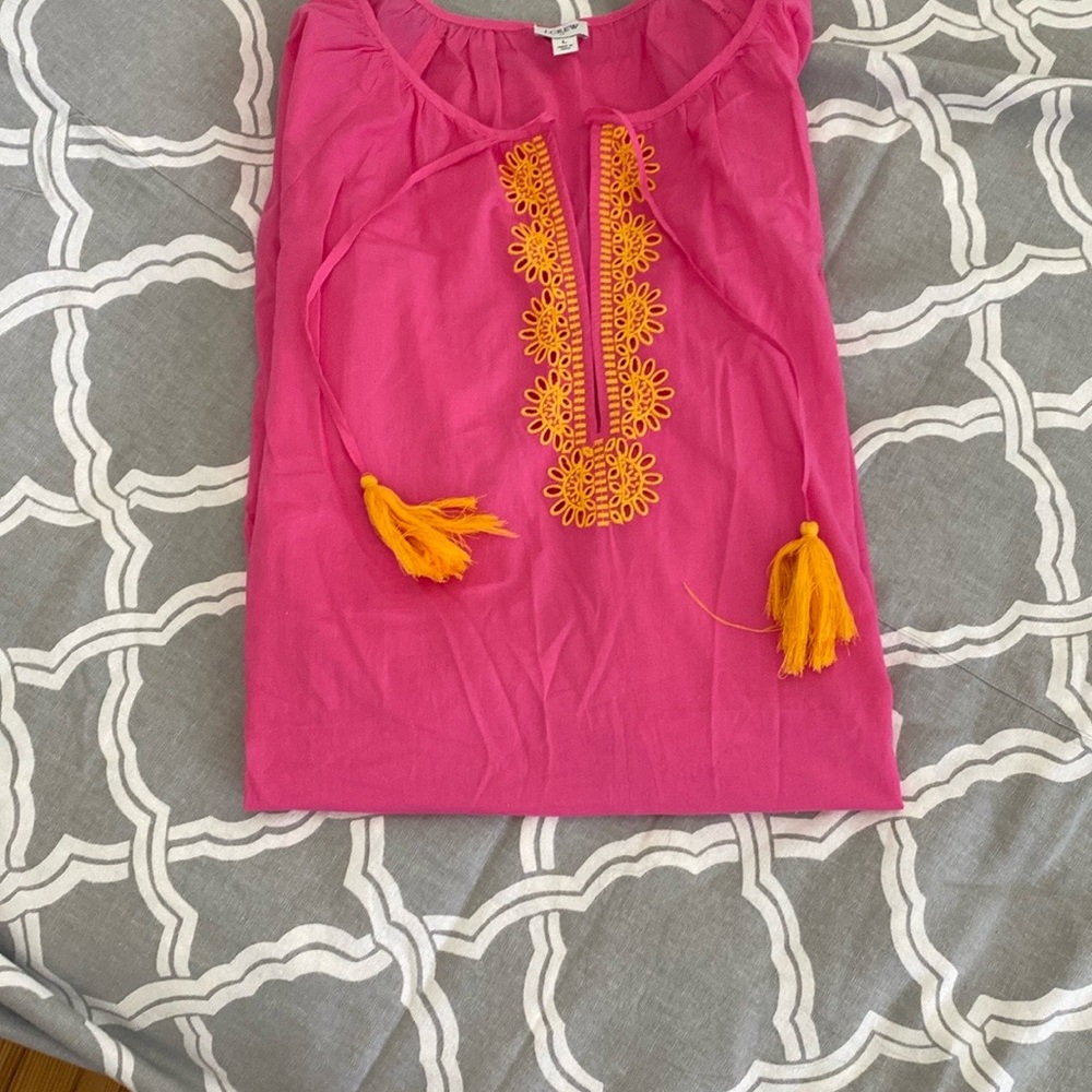 J Crew Pink Swim Cover Up Tunic with Orange Embroidery Sz L worn once